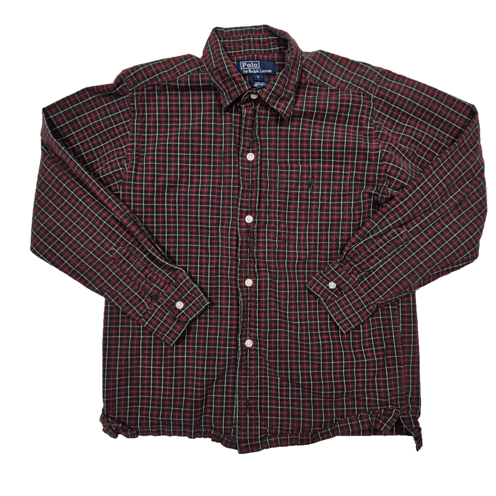 Polo Ralph Lauren Size 7 Boys Shirt Red Check Long Sleeve Button Up